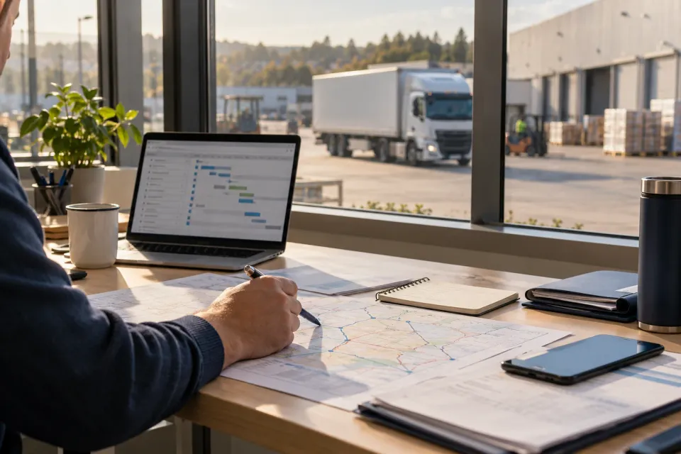 Illustration : préparation d’un planning de transport près d’une zone logistique